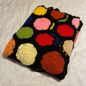 Handmade Crochet Afghan Blanket Roseanne 90s Colorful Granny Square Throw 90x38"